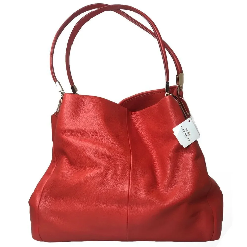 COACH Madison Phoebe Tumbled Cardinal Red Leather 3 Section Shoulder Bag NWT